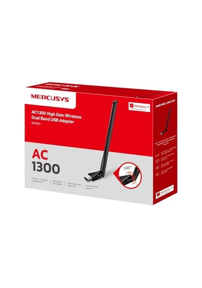 Mercusys Ma30h, Ac1300 Mbps, Çift Bant, Usb 3.0, Yüksek Çekim Güçlü Wi-fi 5 Usb Adaptör