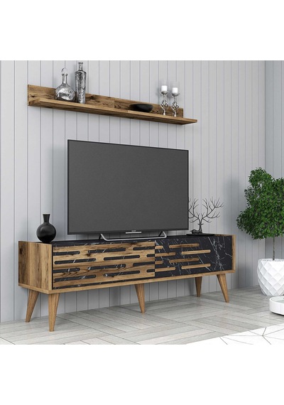 Variant Valensiya 140cm Tv Ünitesi - Ceviz / Siyah Mermer