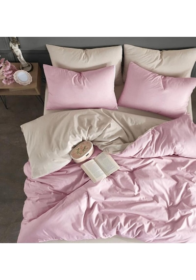 Plain Pembe Krem Ranforce Pamuklu Tek Kişilik Nevresim Takımı