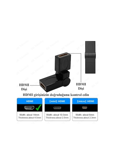 360 Derece Ayarlanabilir HDMI Dişi - Dişi Adaptör