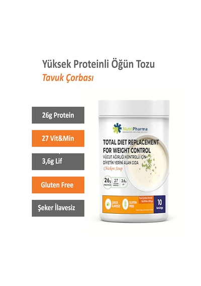 Whey Proteinli Diyet Tavuk Çorbası Yüksek Proteinli Çorba Öğün Tozu, 600g