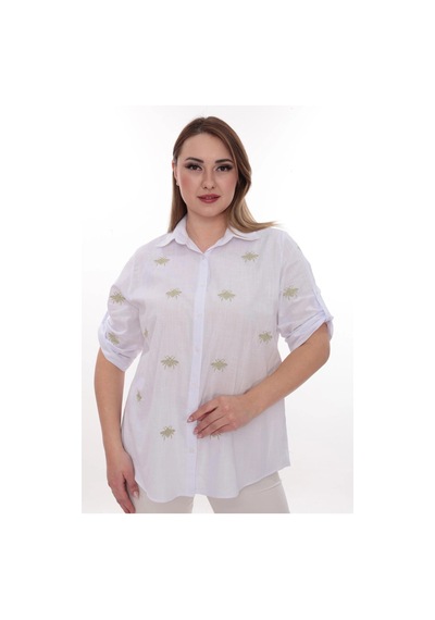 Lady Majestic Büyük Beden Kadın Gömlek Pamuk Arı Nakış Detaylı Rahat Kesim Şık Günlük Gömlek Beyaz 58 Lady Majestic Büyük Beden Kadın Gömlek Pamuk Arı Nakış Detaylı Rahat Kesim Şık Günlük Gömlek Beyaz 58