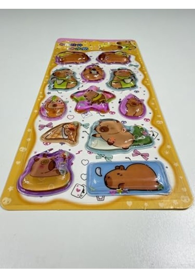 Capybara Temalı, Kabartmalı, 3d, Sulu, Simli Ve Boncuklu Sticker - Etiket No2 Abanoz