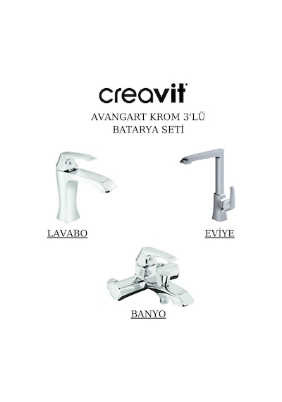 Creavit Avangart Lavabo Banyo Eviye Bataryası 3'lü Set AG1500-AG2500-AG8500 Krom