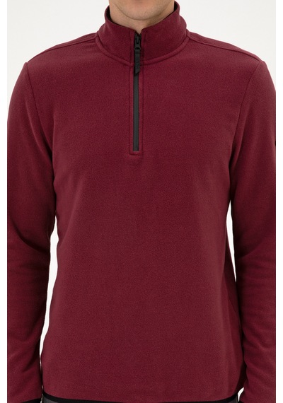 U.S. Polo Assn. Erkek Regular Fit Koyu Bordo Polar Yarım Fermuarlı Basic Sweatshirt 50313777-VR177