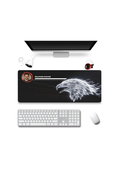 Sonictouch Kişiye İsme Özel Kartal Figürlü Siyah Beyaz Fotoğraflı Xxl Dikişsiz Gamer Klavye Mousepad Mousepad