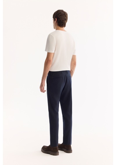 Avva Erkek Lacivert Viskon Karışımlı Kolay Ütülenen Çizgili Slim Fit Pantolon A52y3006