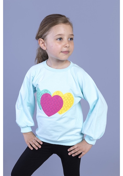 Toontoy Kız Çocuk Popıt Desenli Sweatshirt Su Yeşili