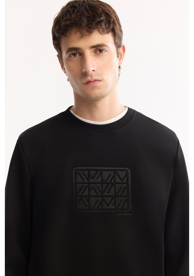 Avva Erkek Siyah Bisiklet Yaka Pamuklu Bi-stretch Baskılı Regular Fit Sweatshirt A52y1289
