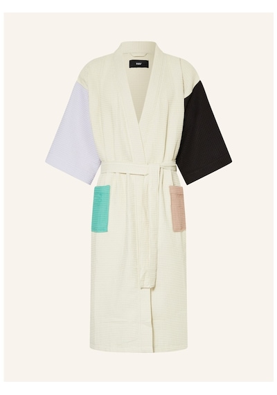 Unisex Kimono, Renk Bloklu, Şal Yakalı, %60 Pamuk, 125 Cm Uzunluk Mor