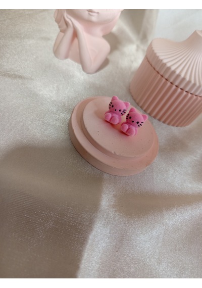 Pembe Peluş Kedili Küpe