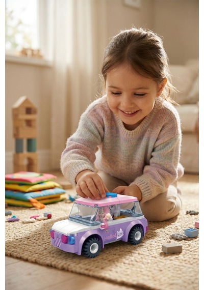Ogi Mogi Toys Eğitici Bloklar Kız Arabası 136 Parça Yapı Seti