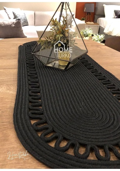 Tr Moderin Doğal Jüt, Desenli, Siyah, Amerikan Servis, Masa, Sehpa Örtüsü Runner. 35x100 Siyah Genel