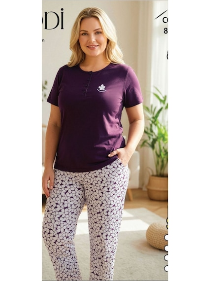Melodi 8067 %100 Pamuk Kısa Kol Kadın Pijama Takımı Mor