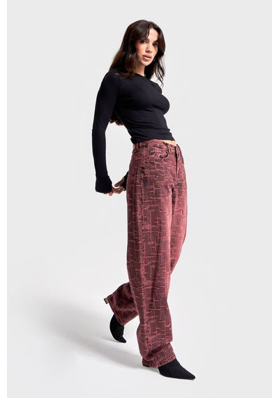 Itsbasic Kadın Bordo 4w5-151 Skater Fit Özel Kumaş Tasarım Denim Jean