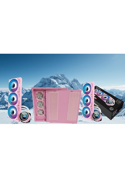 Zoko Tank 7x12 Cm Kumandalı Argb Fan Temper Camlı Oyuncu Bilgisayar Kasası Pembe Ve 360mm Sıvı Soğutma Set
