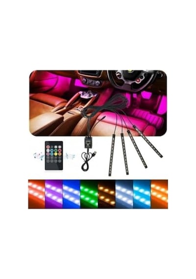 Kumandalı Led Ayak Altı Aydınlatma, 4x12 Fonksiyonlu 10 Parça Siyah