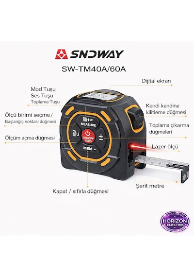 Sndway Sw-tm60a Lazer Mesafe Ölçerli Şerit Metre 5 Metre
