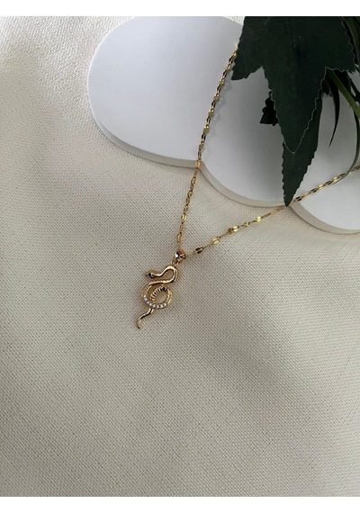 Çelik Yılan Zirkon Kadın Kolye Gold