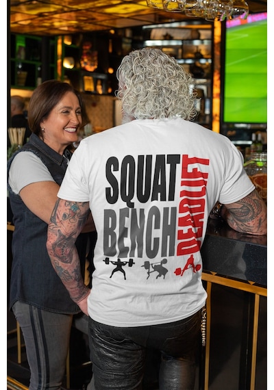 Squat Bench Deadlift Sırt Baskılı Unisex Oversize Sporcu Fitness Beyaz