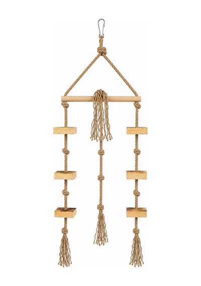 Papağan Oyun Parkuru 80 Cm Doğal Ahşap Kuş Oyuncağı 8 Mm Jüt İp