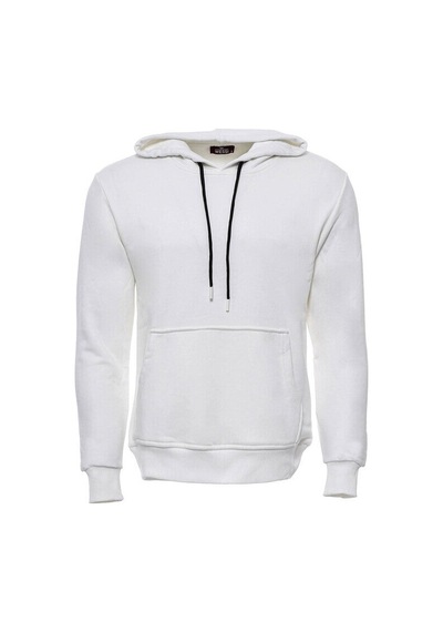 Wessi Kapşonlu Cepli Düz Krem Erkek Sweat Krem