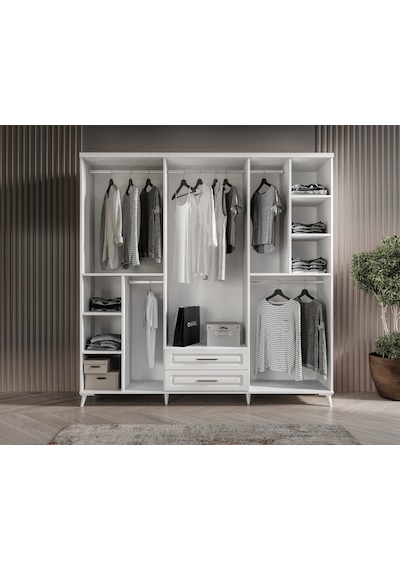 GuneyStore Gözde 6 Kapaklı Aynalı Komple MDF Beyaz Gardırop