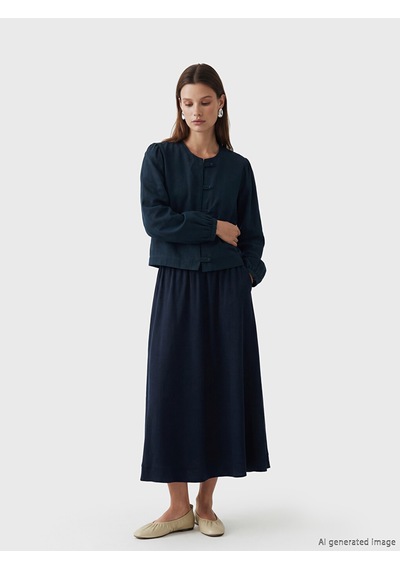 Lcw Modest Lacivert Beli Lastikli Keten Karışımlı Kloş Etek