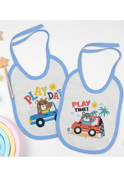 BK Kids Play Time ve Play Day Tasarımlı 2’li Mavi Mama Önlüğü-1 Mavi