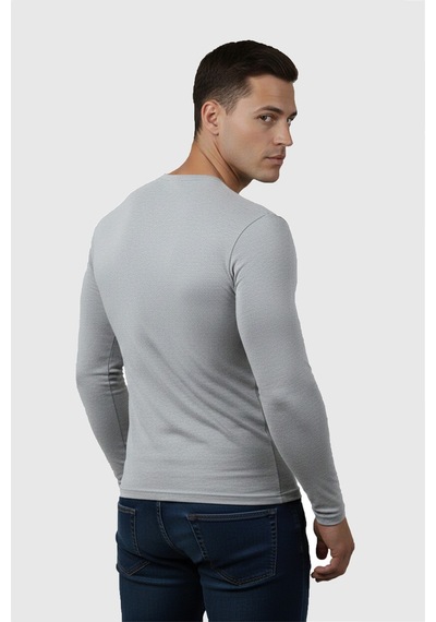 Rizzup Gri Dar Kalıp Likralı %90 Pamuk Erkek Sweatshirt Vücuda Oturan İnce Penye Sweat 2300423