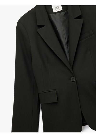 Koton Koton X Sibil Çetinkaya - Slim Fit Cepli Uzun Kollu Blazer Ceket Siyah 6wak50052pw