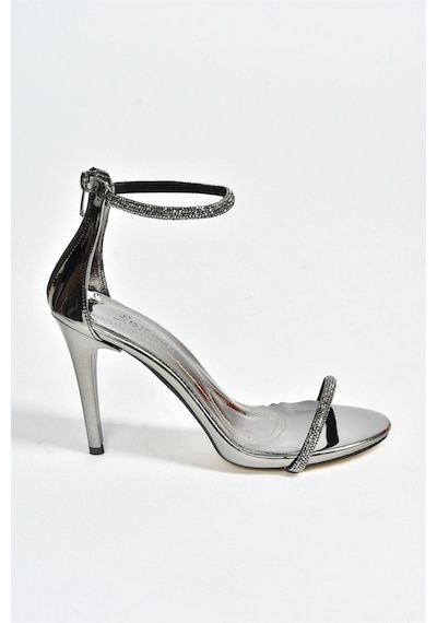 Fox Shoes Platin Ayna Tek Bant Taşlı Kadın Ayakkabı M251800034 Platin