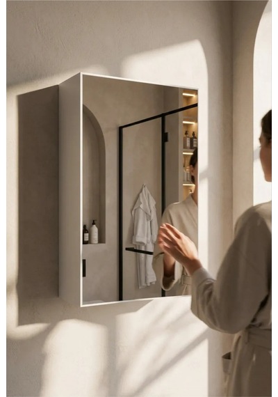 Aynalı Banyo Dolabı Tek Kapaklı Beyaz 60x40x15 Cm Banyo Üst Dolabı
