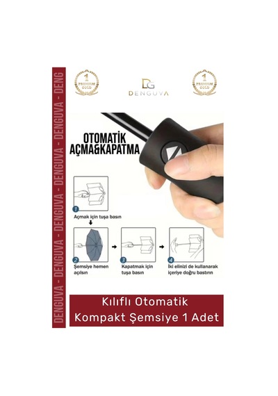Denguva Şemsiye Kılıflı Otomatik Su Geçirmez Dayanıklı 8 Telli Şık Ergonomik Çanta Boy Kompakt Yağmur Şemsiye Çok Renkli