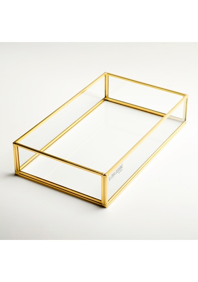Cam Tepsi Pirinç & Gold 25x15x5cm