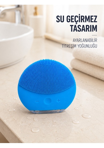 Titreşimli Silikon Yüz Temizleme Cihazı Mavi Şarjlı Cilt Bakım Fırçası - Lisinya