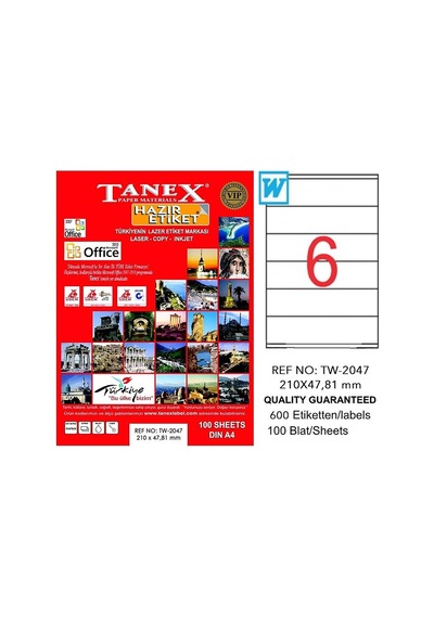 Tanex 2047 Laser Etiket 210x47.81mm 6x100 600 Adet Diğer