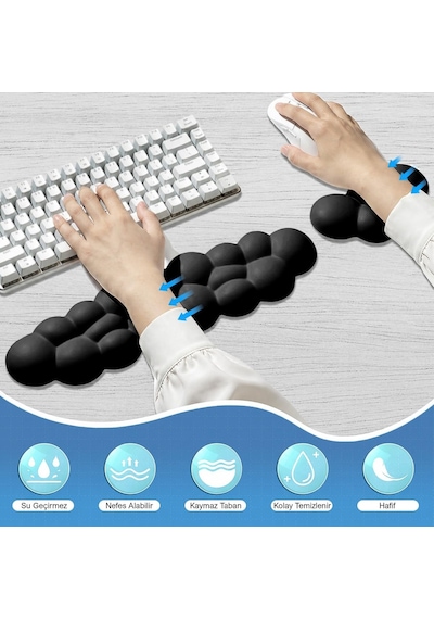 Klasse Cloud Klavye Ve Mouse Bilek Destek Seti, Bulut Ergopad, Kaymaz Tabanlı, Nefes Alan Kumaş, Hassasiyet Önleyici