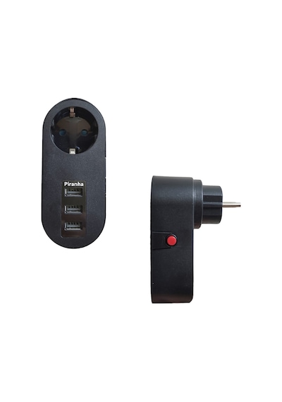 Piranha 3385 3xUsb Girişli Tekli Akım Korumalı Priz Siyah