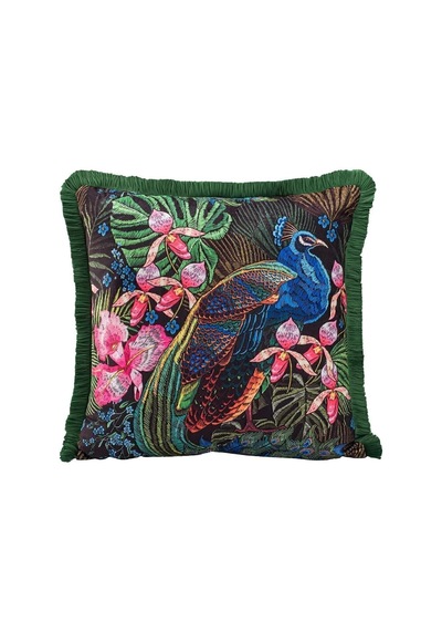 Asdiva Lüks Kadife 43x43 Cm Kırlent Kılıfı Dekoratif Yumuşak Salon Avangart Saçaklı Yeşil Siyah Diğer
