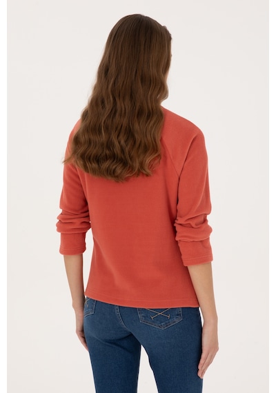 U.S. Polo Assn. Kadın Kiremit Fermuarlı Dik Yaka Polar Sweatshirt 50316714-VR026