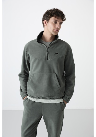 Tommy Life Çağla Yarım Fermuar Dik Yaka Lastik Paça Polar Erkek Eşofman Takımı - 85159 Yeşil