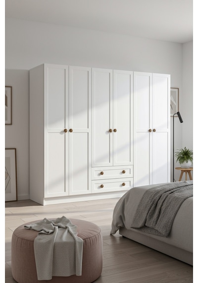 Bohem 4 Kapak 2 Çekmece Aynalı Gardırop K7 Mdf Kapak Beyaz