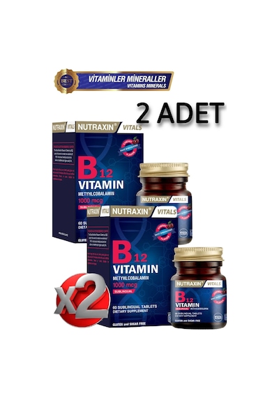 2 Adet B12 Vitamini 1000 Mcg - Dil Altı Tableti 60 Adet Tablet