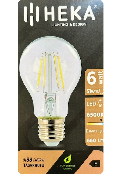 8 Adet Heka 6w 51w 6500k Beyaz Işık E27 Duylu Kalın Duy Led Şeffaf Ampul