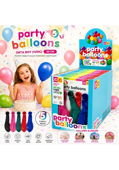 30 Paket - 5pcs Orta Boy Renkli - 30cm Party Balon Toptamda 150 Adet Balon 5286