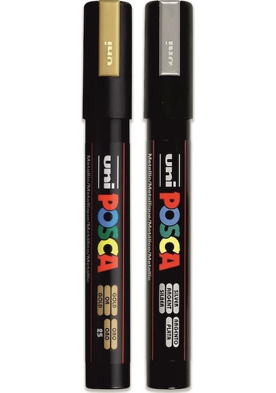 Uni Posca 5M Metalik Renkler 2'li Set Gold Silver