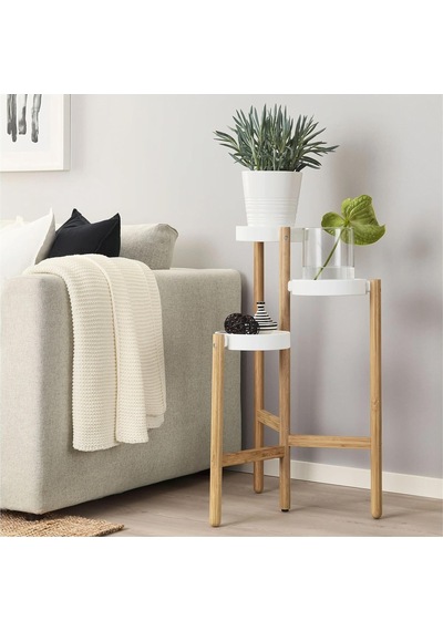 3 Katlı Çiçeklik Bambu-beyaz Renk 78 Cm Meridyendukkan İç Mekan- Balkon Dekorasyonu