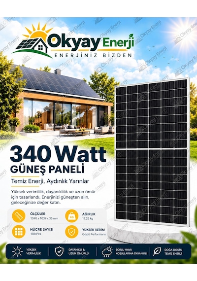 Okyay Enerji 340 Watt Monokristal Güneş Paneli A+