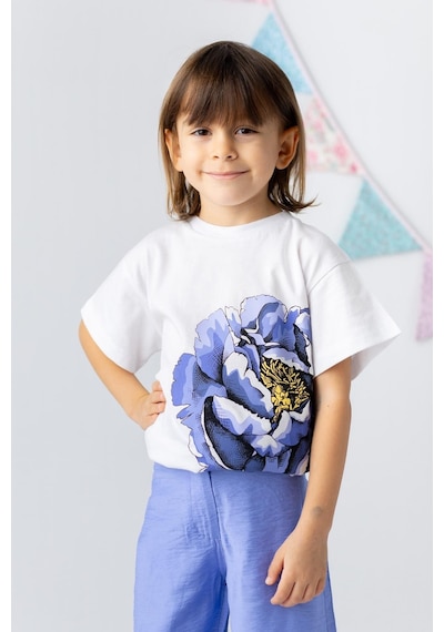 Zeyland Kız Çocuk Gül Baskılı Tshirt-mavı Mavi